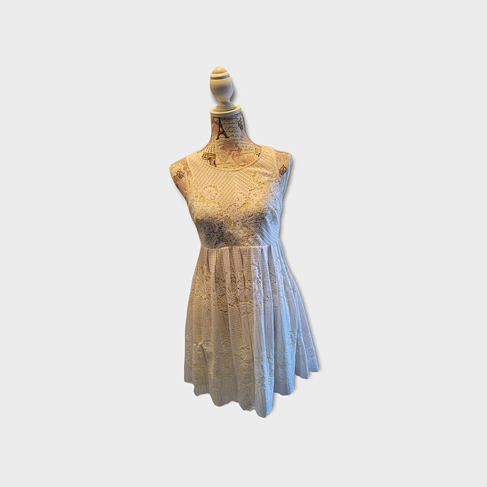 FREE PEOPLE White Yellow Knit Soft Floral Sleeveless Pleated Spring Dress Size 4